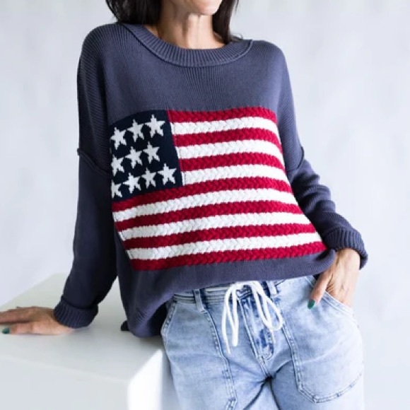 Miracle Sweaters - Miracle American Flag Knit Sweater Size M Americana